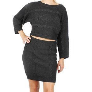 Juniors Crystal Doll Bell-Sleeve 2 Piece Cable Knit Sweater Set Size S Charcoal